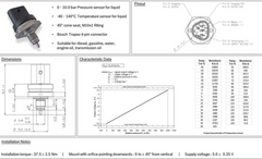 Capteur pression/température 10 Bars/140°C